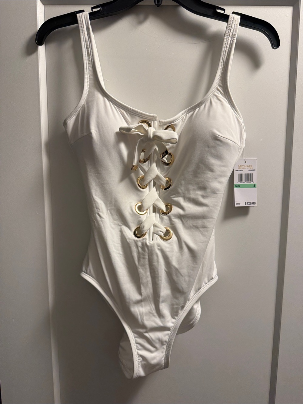 NWT Michael Kors White Lace-Up One-Piece Swimsuit for woman
